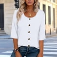 thumbnail image 2 of Jaunzuar 3/4 Length Sleeve Womens Tops Solid Color Crew Neck Summer Tops Casual Work Button Down Shirts L, 2 of 6