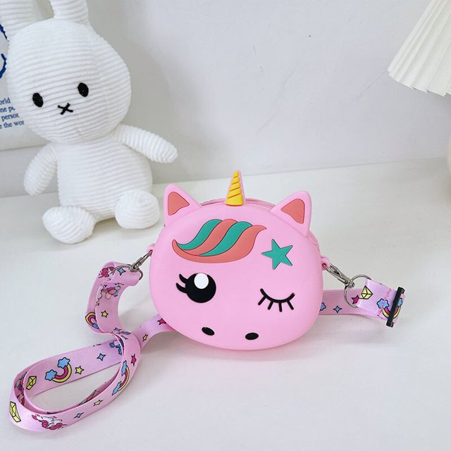 Bolso cruzado de silicona con dibujos de unicornios para niños pequeños, bandolera de hombro con correa ajustable, paquete de bolsillo de viaje para vacaciones
