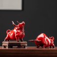 thumbnail image 1 of Adornos creativos de cerámica de vaca roja para el hogar, la sala de estar, la oficina, el escritorio, decoraciones de la suerte, mascota del zodiaco, 1 of 6