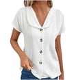 thumbnail image 1 of Timegard Short Sleeve Tops for Women Ruffle V-Neck Button down Solid Color Lightweight Dressy Casual Top, 1 of 6