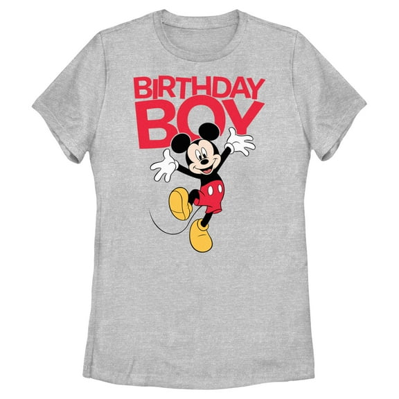 Women's Mickey & Friends Happy Birthday Boy  Graphic Tee Athletic Heather Large