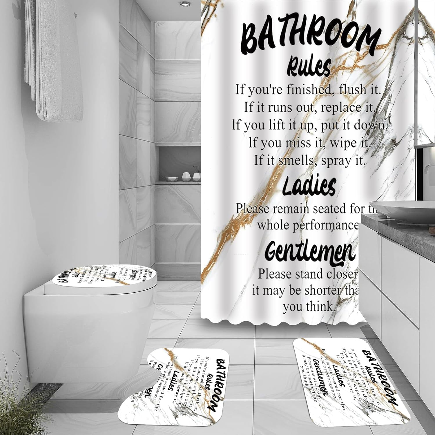 Marble Rules Shower Curtain Sets for Bathroom Decor, 72x72 Inches with Rugs and Accessories, Waterproof Machine Washable Bath Curtain… (Curtain Set-Relax)