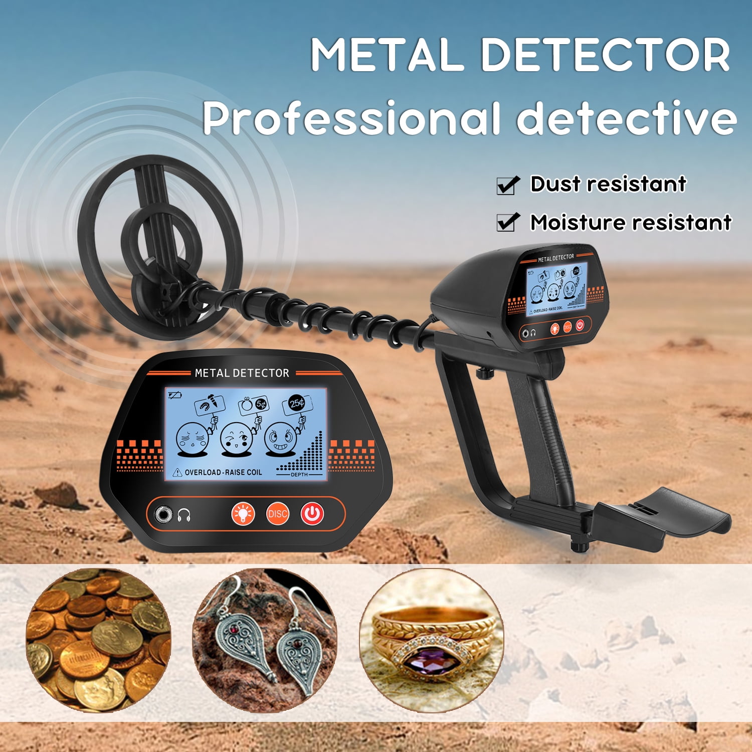 Voilamart Metal Detector for Adults & Kids High Accuracy Metal Detectors  Pinpointer with 31-40 Adjustable Stem, LCD Screen, IP68 Waterproof Search  Coil, Gold and Beach Treasures 