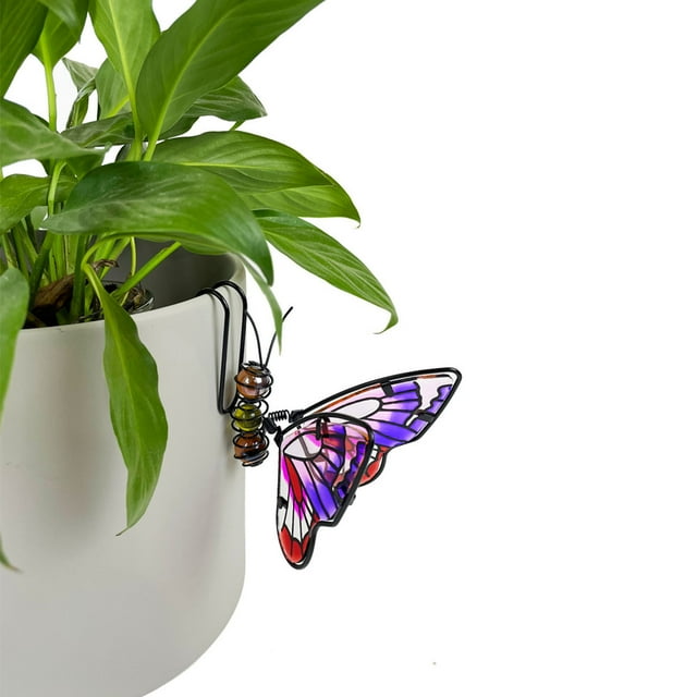 Art Glass Flower Pot Pendant, Metal Craft Insect Decor, Hand-Painted Greenery, Unique Home Accent, For Living Room, Wall Hanging Ornament, Glass & Metal Construction, Modern Art Style, Durable