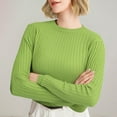 thumbnail image 3 of ManxiVoo Women's Versatile Striped Round Neck Knit Sweater Soft Warm Layering Top for Autumn Winter XL Size Green, 3 of 8