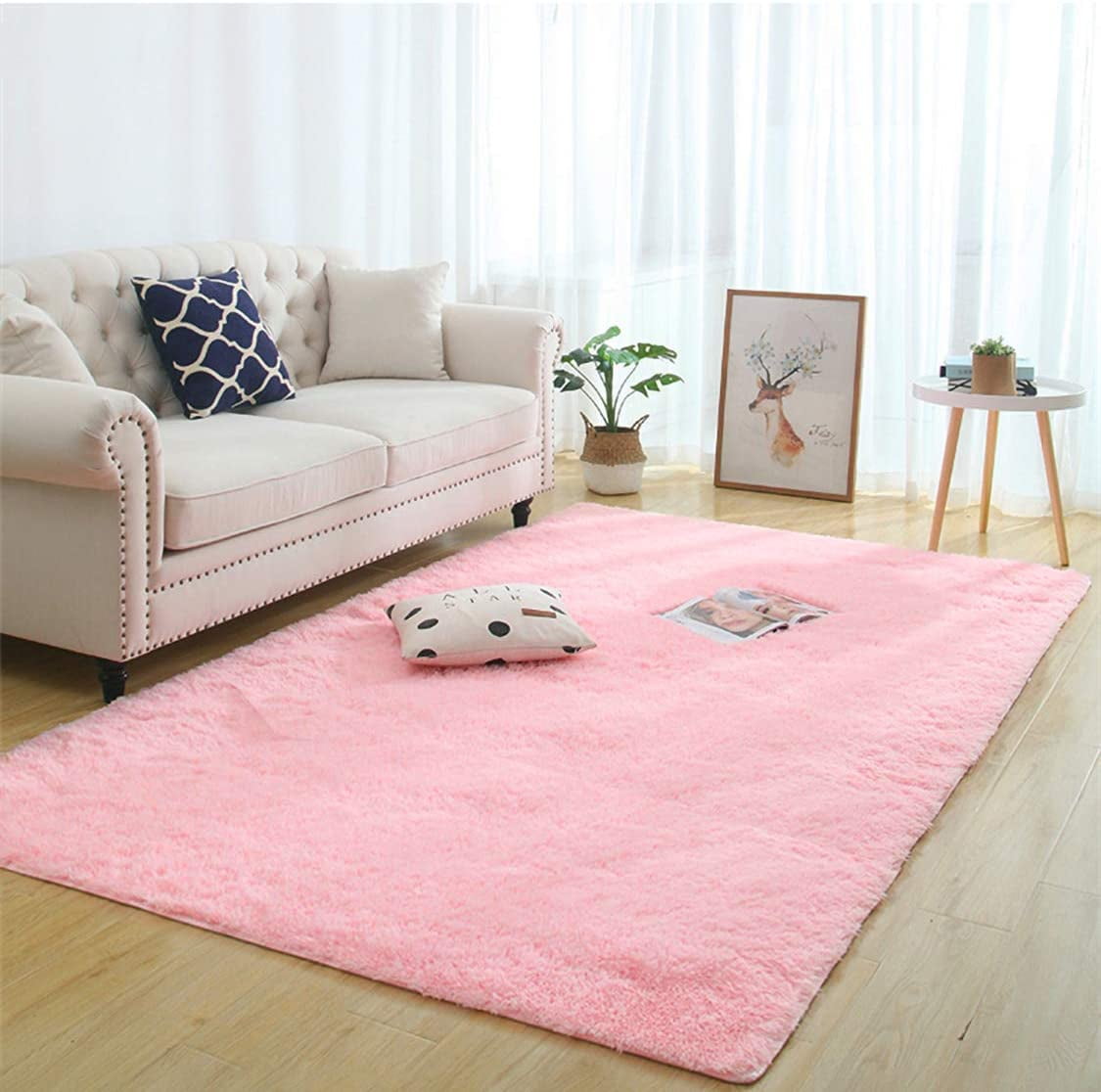 Lochas Soft Shag Accent Carpet Fluffy Rug for Living Room Bedroom Home Decor Area Rugs Floor Mat, 4'x6',Pink