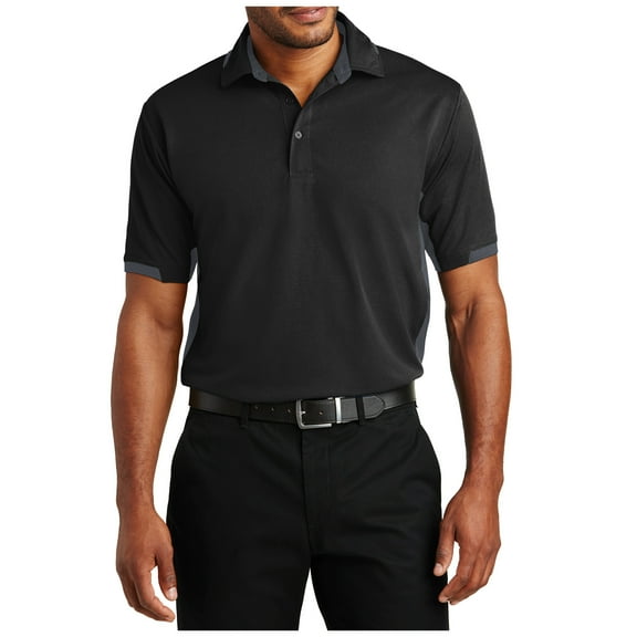 Yellow Rooster Mens Dry Zone Colorblock Ottoman Polo Black/ Iron Grey XS