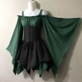 thumbnail image 2 of KICILVS Gothic Dresses for Women Off Shoulder Bell Sleeve Patchwork Corset Waist Layered Flowy Witch Theme Mini Dress Green, 2 of 5