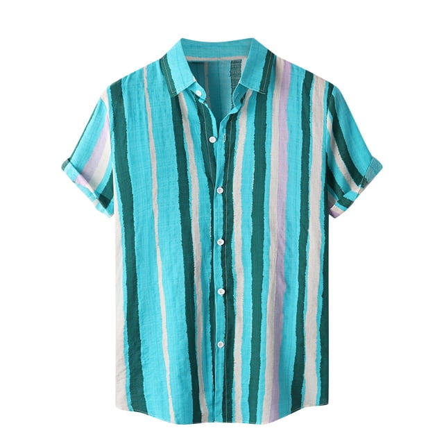 Camisas De Mezclilla Para Hombre Gire Casual Print Manga Collar Short Button Men's Daily Stmade Shirts Men Shirts (Sky Blue, XL)