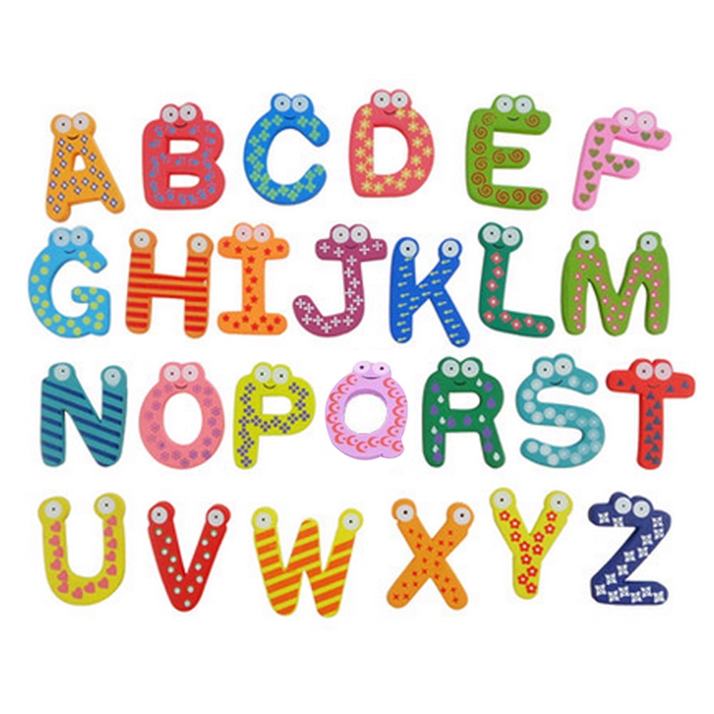 26pcs English letters symbol Wooden Alphabet Fridge Magnet Child Educational Toy 