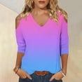 thumbnail image 2 of cfhntfmh 3/4 Sleeve Tops for Women Fashion Cold-Shoulder V Neck Printed T-Shirts Fall Lounge Solid Color Basic Vacation Shirts, 2 of 5