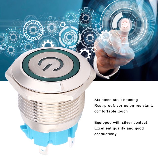 Reinicio 2 uds 12 ~ 24VDC interruptor de botón pulsador 19mm redondo 4PIN interruptor de reinicio automático con patrón de alimentación de luz ANGGREK Otros