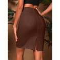 thumbnail image 2 of Brown Womens Casual Pencil Denim Skirt With Button Closure And Front Pockets, 2 of 8