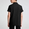 thumbnail image 5 of Bovxnpu Boys Short Sleeve Button Down Shirts School Uniform Dress Shirt Linen Like Crew Neck Shirt Casual Open Front Tees, 5 of 8