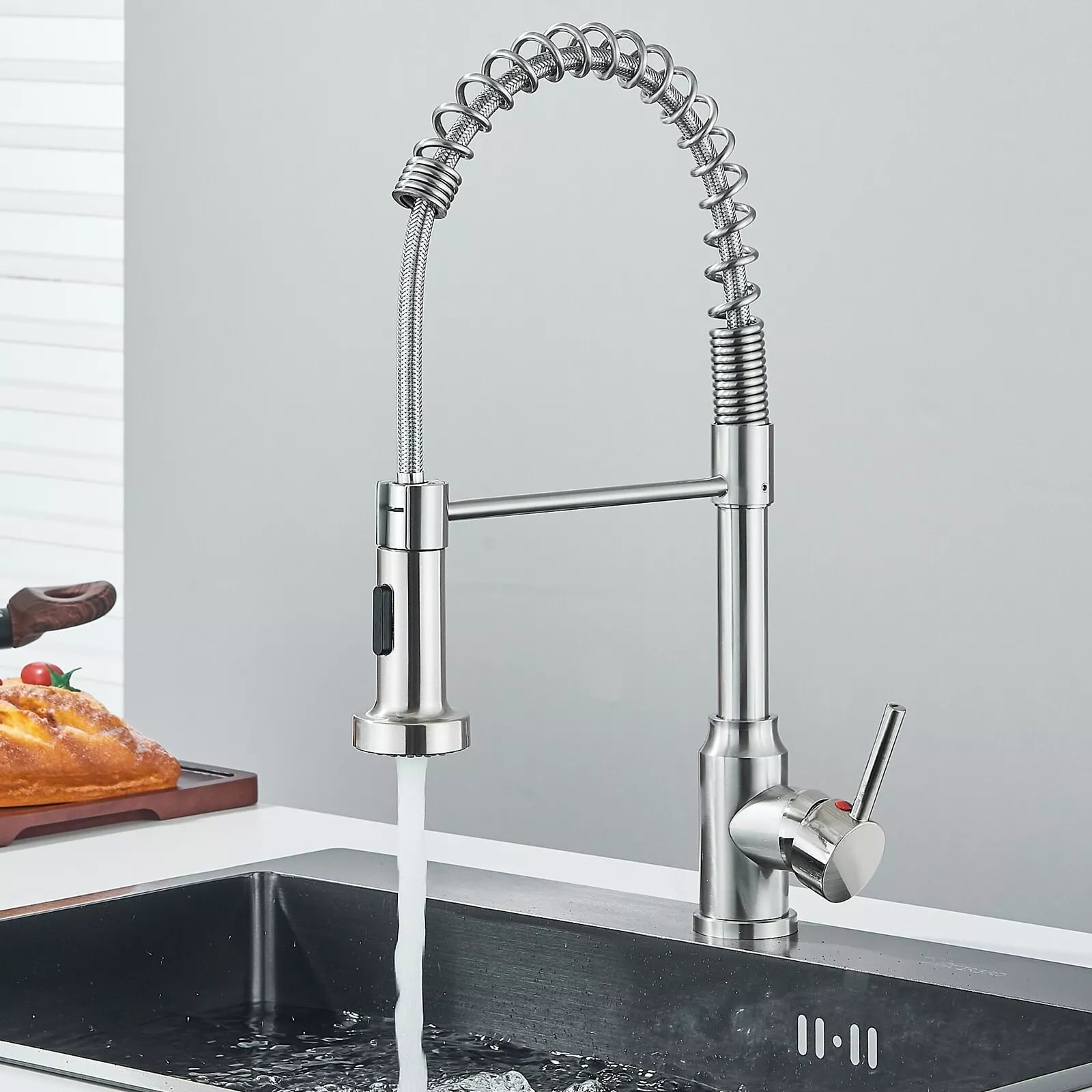 Brushed Nickel Kitchen Faucet with Pull Down Sprayer Single Handle Sink Faucet
