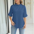 thumbnail image 2 of WCJM Women's Short Sleeve T-shirt Women Loose Fit Cotton Linen Blouse Ruffled Short Sleeve Pullover Crewneck Casual Top, 2 of 7