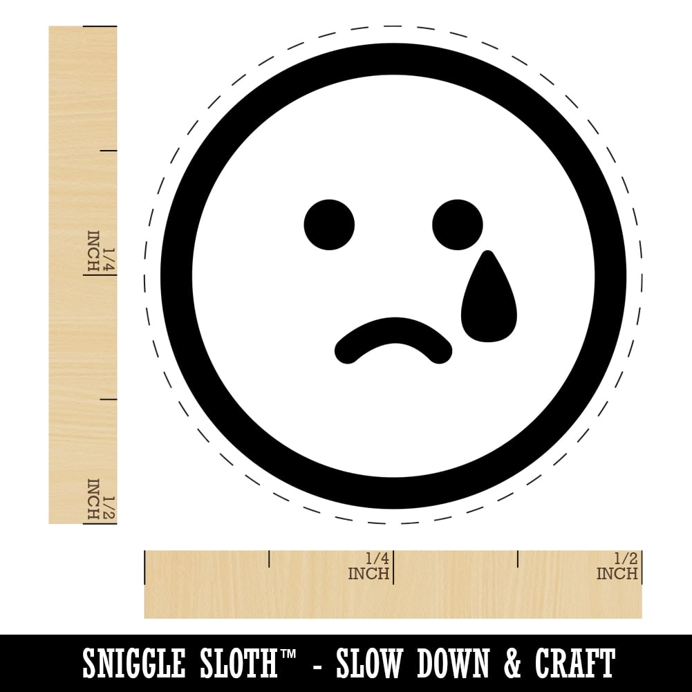 Sad Tear Crying Frown Face Emoticon Self-Inking Rubber Stamp Ink Stamper - Blue Ink - Mini 1/2 Inch