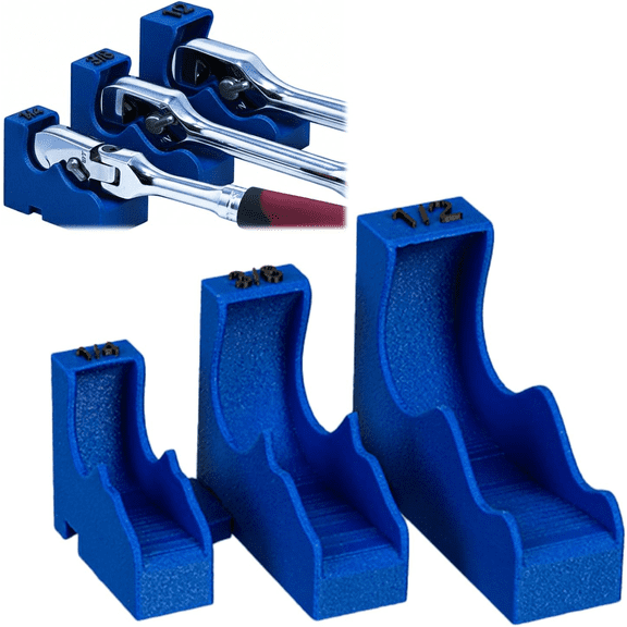 Magnetic Ratchet Organizer 3-Piece Set (1/4", 3/8", 1/2") – Magnetic Ratchet Holder, Strong Magnets & Interlocking Design, for Garage, Workshop (Blue)