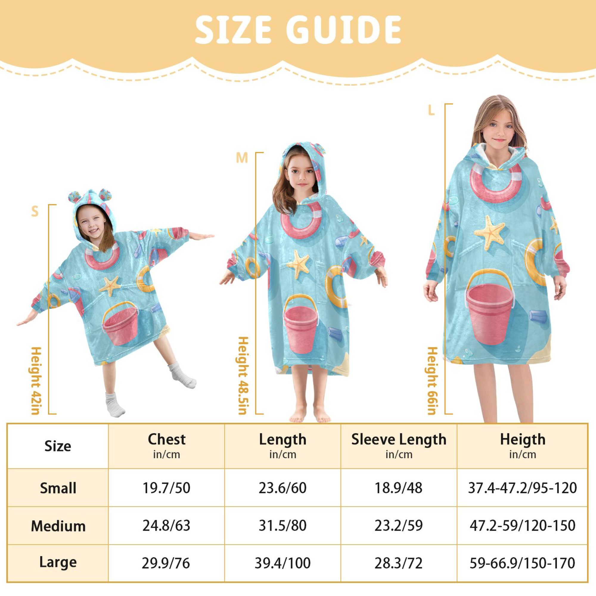FORMRS Wearable Blanket Hoodie with Sleeves for Kids Cozy Flannel Sweatshirt, Pink Beach Toys Pattern