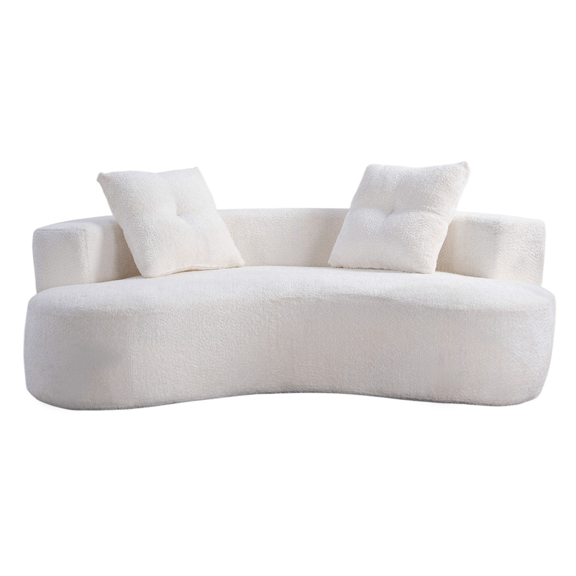DEALTOPS 80" Curved Boucle Floor Sofa, 3-Seater Boneless Cloud Couch with 2 Pillows, No Assembly, Beige