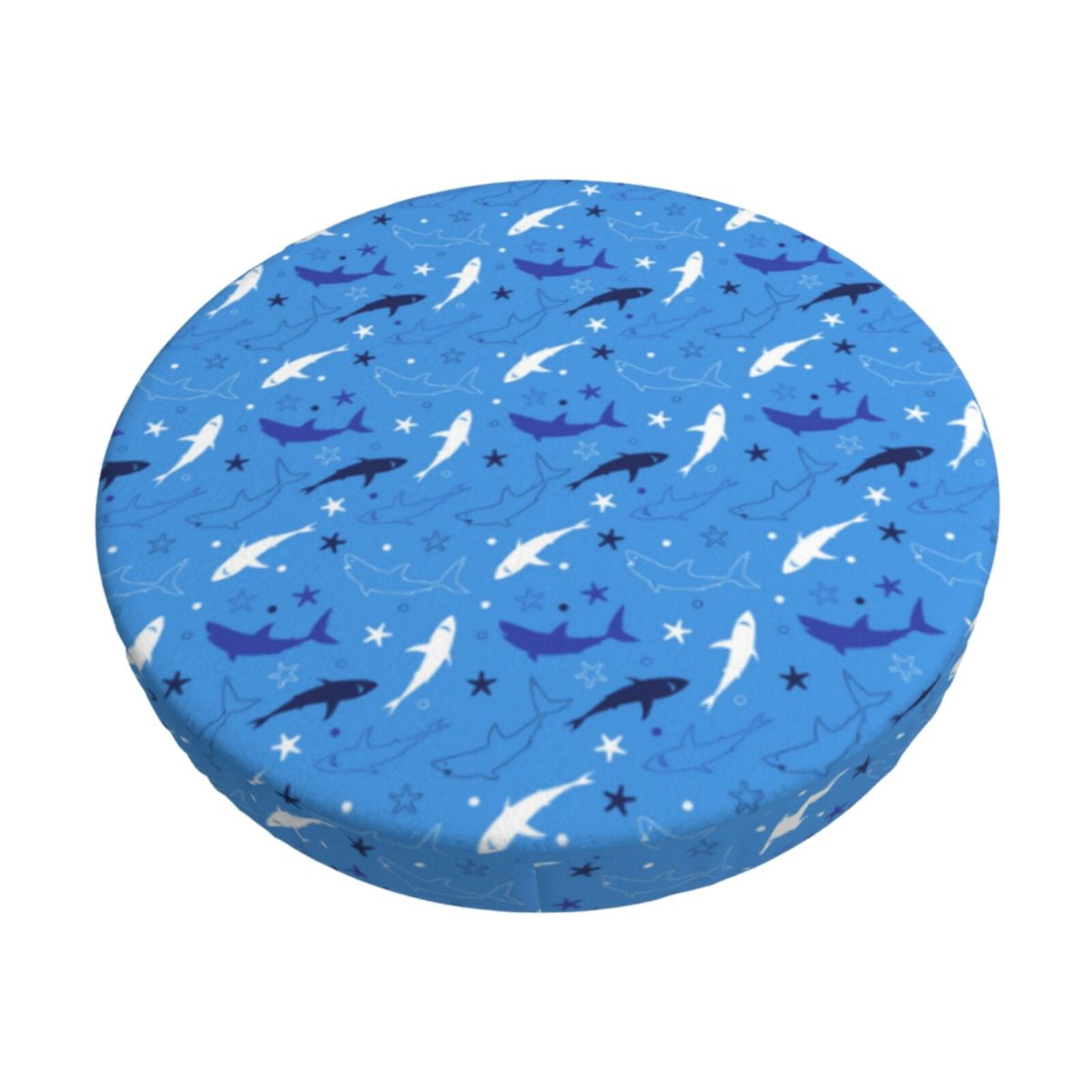 Easygdp Cute Shark Print Easy To Install Bar Stool Covers&Stool Covers Round&Elastic Stool Cover, Barstool Covers,Washable&Bottom With Elastic Edge-14 inch