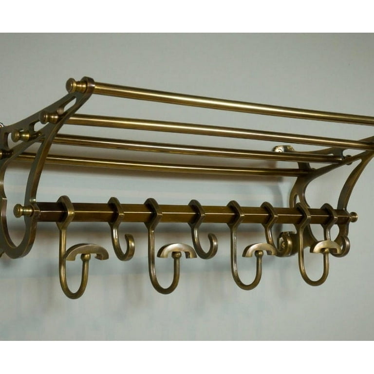 French Vintage Luxury Wall Mounted Brass Coatrack with Luggage