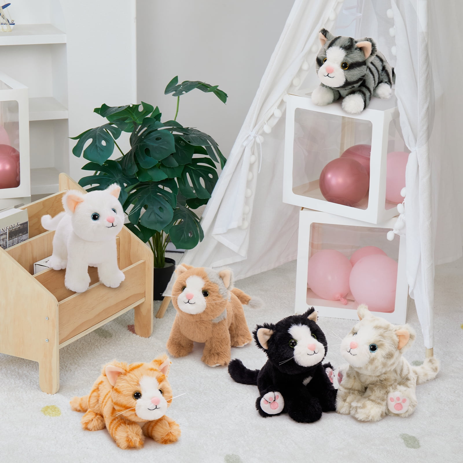 MorisMos 6 Pcs Bulk Kitten Stuffed Animal Set, Cute Stuffed Cat