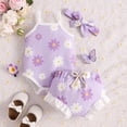 thumbnail image 2 of TZEWGL Outfit Sets For Child Fashion Sleeveless Ruffles Ribbed Romper Bodysuit Prints Shorts With Headbands 3Pcs For Kids size 6-12M, 2 of 8