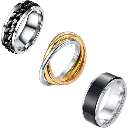 LINLINPAPA 3 PCS Anxiety Spinner Ring Stainless Steel Spinner Band