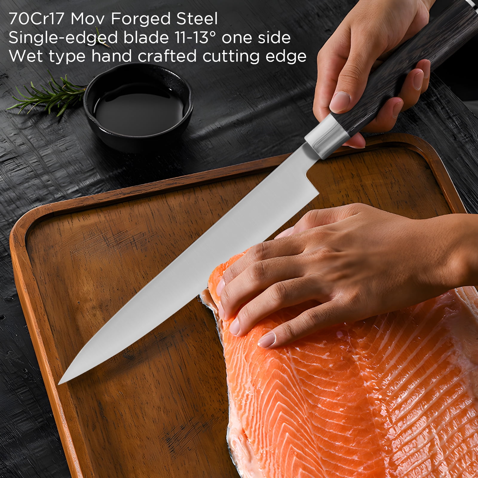 Sashimi Knife, 9.3" Sushi Knife Set with Sharpener/Gift Box, HC70cr17mov Yanagiba Knife