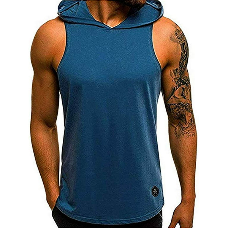 Mens Sleeveless Hoodie T-Shirts Muscle Sweatshirt Cool Hoody Tops GYM Sport Slim Hooded Sportswer Tees Men Sports Plain - Walmart.com