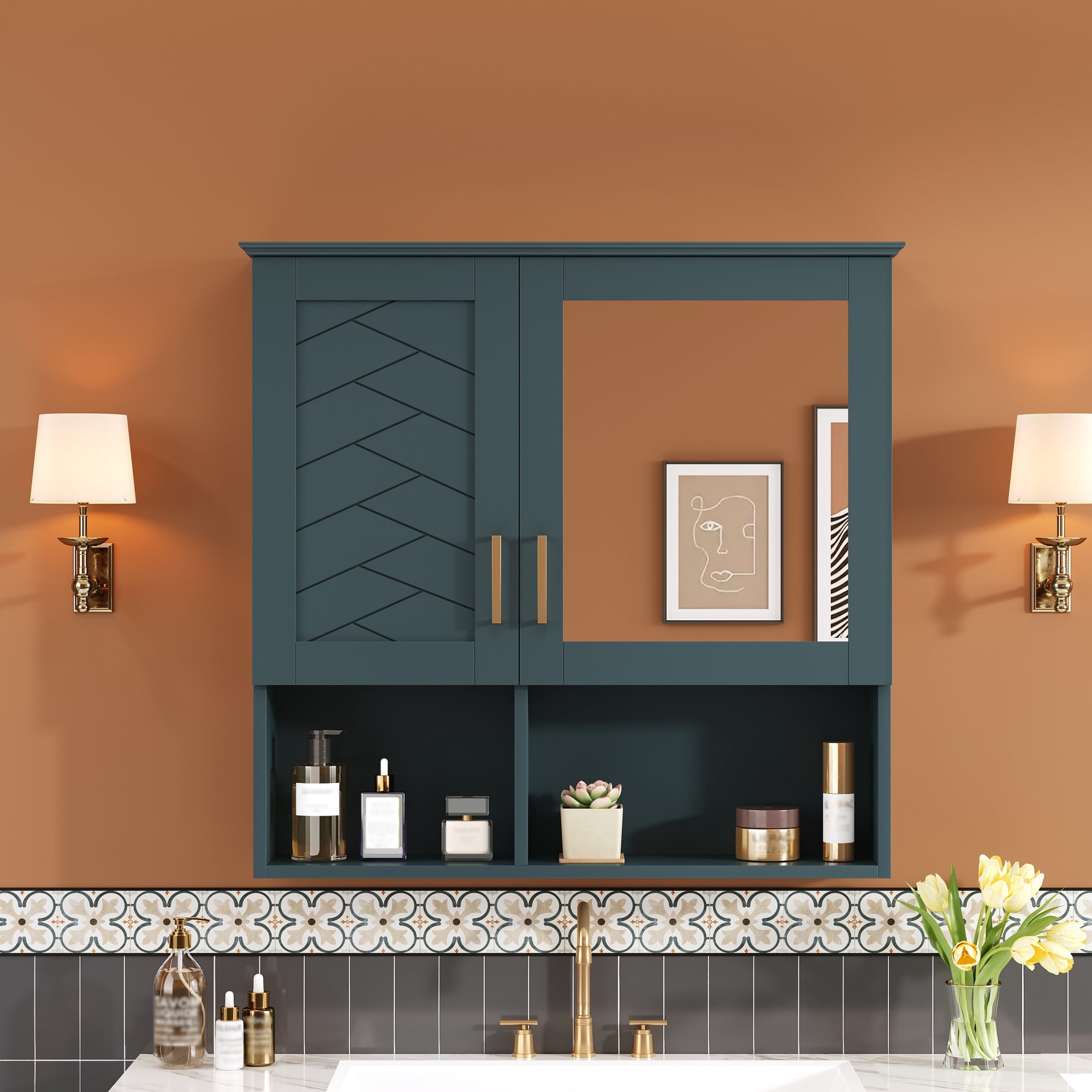 Euroco 2-in-1 Bathroom Mirror Cabinet, 30 inch Wall Mounted Medicine Cabinet with Adjustable Shelves & Soft Close Doors, High-Define Mirror with Storage for Bathroom Vanity