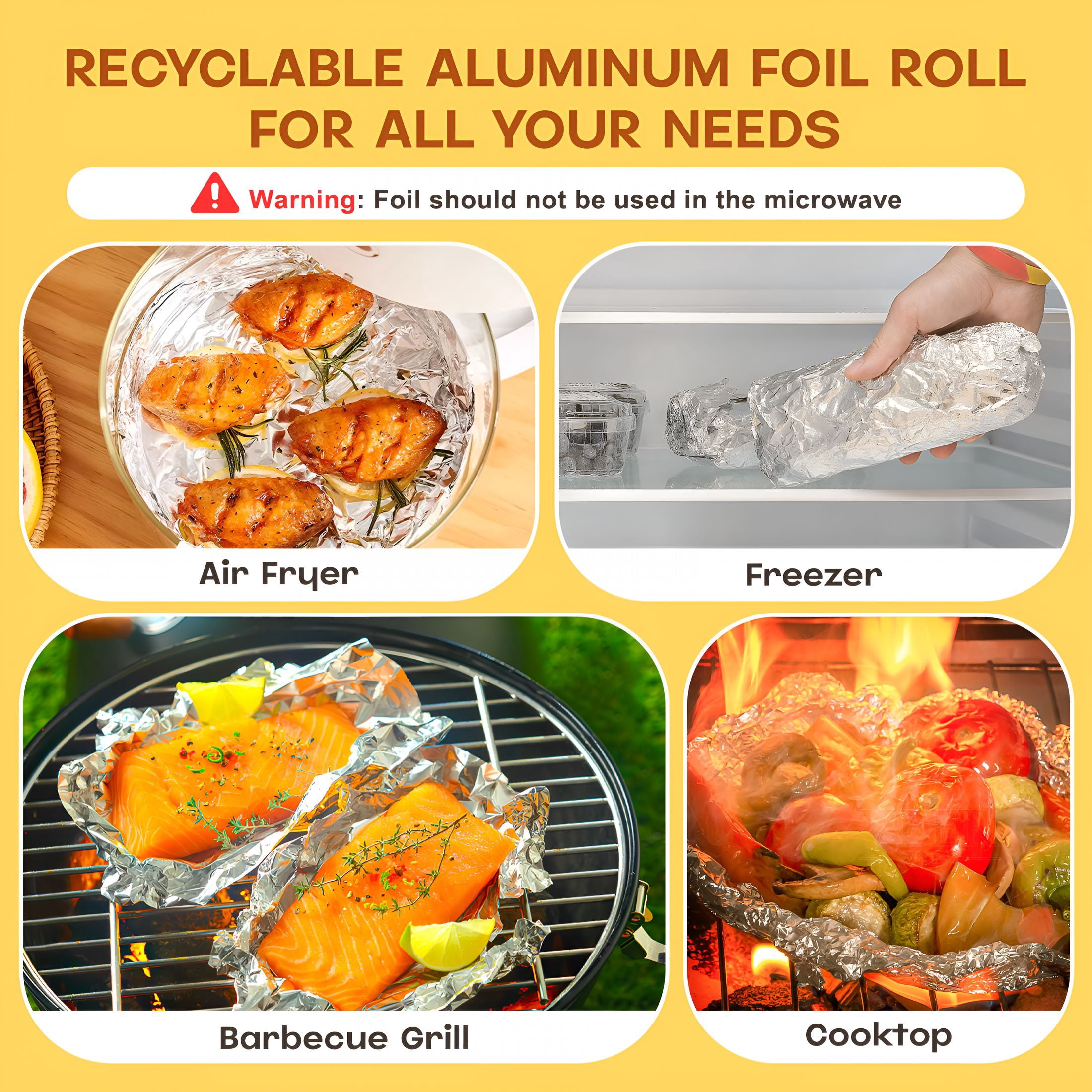 CCOCC Foil Wrap,Strength Aluminum Foil Roll with Serrated Cutter,Freezer Safe and Grill Safe,Great for Foil Packets and Home Cooking,12 Inches Wide,100 Total Sq.Ft