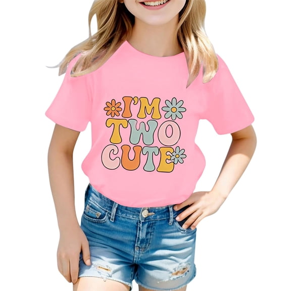 Toddler Kids Girls T Shirts Short Sleeve Fashion Casual Letter Crewneck Shirts Top Casual Loose Tops 3-4 Years