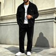 thumbnail image 5 of EANJE Mens Outfit Set 2 Piece Corduroy Collared Button Down Jacket Long Sleeve Pants Soft Classic Fit Casual Streetwear Co Ord with Pockets Black XL, 5 of 6