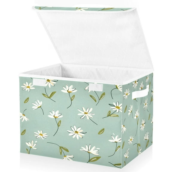 Ryvnso Daisy Floral Pattern Large Lidded Foldable Storage Baskets Cubes Boxes Lids Bin for Home