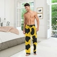 thumbnail image 3 of Men's Pajama Pants with Pockets Sleepwear Lounge Pants Stretch Casual Yellow Black Cow Spot, 3 of 7
