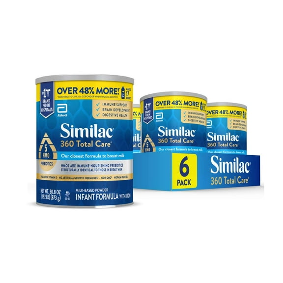 Similac 360 Total Care Baby Formula Powder, 30.8-oz Value Can, Pack of 6