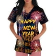 thumbnail image 5 of Garbnen Happy New Year Print Top Scrubs for Women Plus Size Stretch V Neck Short Sleeve Women Shirts Xmas Valentine's Day Holiday Prints Nursing Medical Uniform, 5 of 6