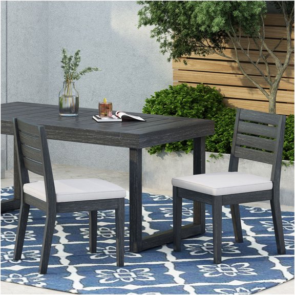JERFIT Outdoor Acacia Wood Patio Dining Chairs with Water-Resistant Cushions, Armless Backyard Bistro Set of 2, Light Gray
