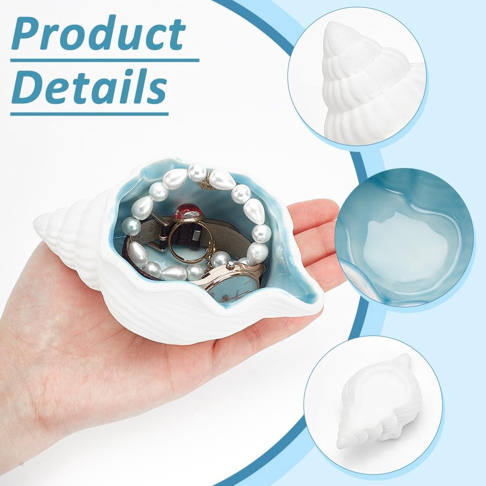 Ceramic Conch Shell Jewelry Dish - Ocean Style Trinket Tray For Rings, Earrings & Small Accessories