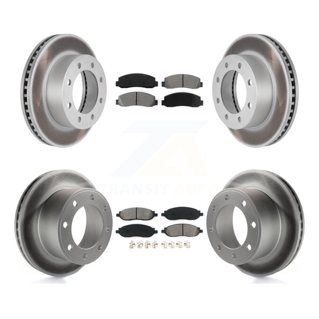 Transit Auto Front Rear Coated Disc Brake Rotors and Semi-Metallic Pads Kit for Car Ford F-350 Super Duty F-250 with Single Wheels KGS-100622
