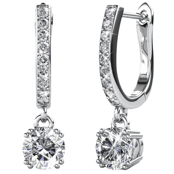 Cate & Chloe McKenzie 18k White Gold Plated Dangling Earrings with Swarovski Crystals, Solitaire Crystal Dangle Earrings, Best Silver Drop Earrings for Women, Horseshoe Shape