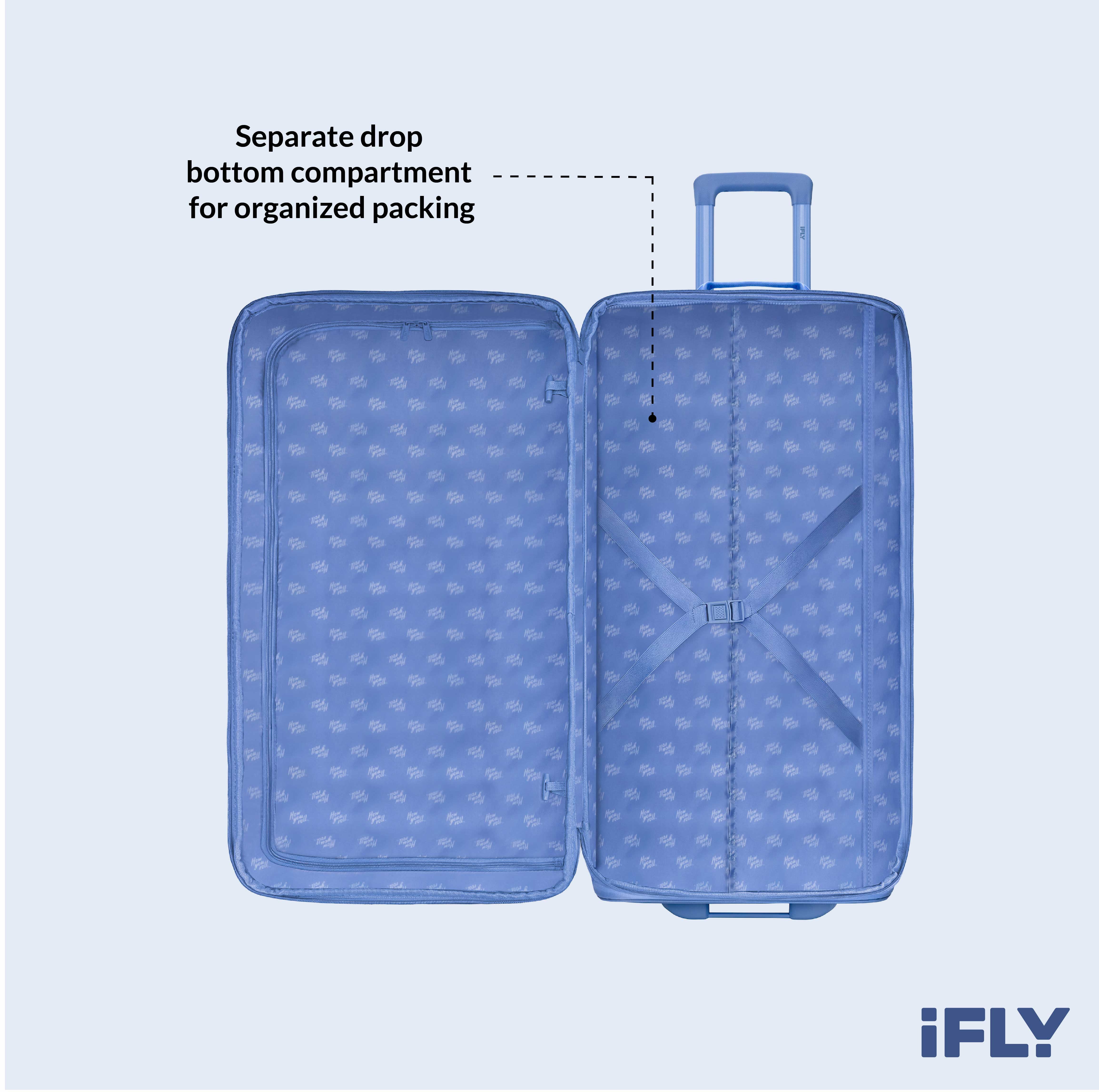 iFLY Sac de Voyage à Roulettes 30" avec Compartiment Inférieur – Grand Duffel, Bleu Givré