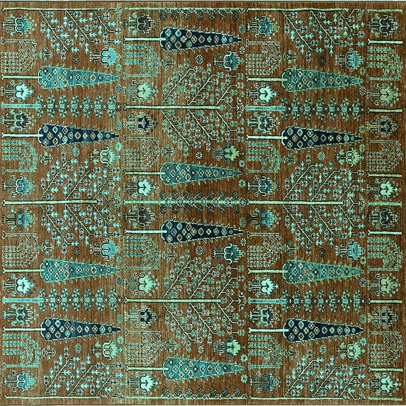 Ahgly Company Indoor Square Oriental Turquoise Blue Industrial Area Rugs, 5' Square