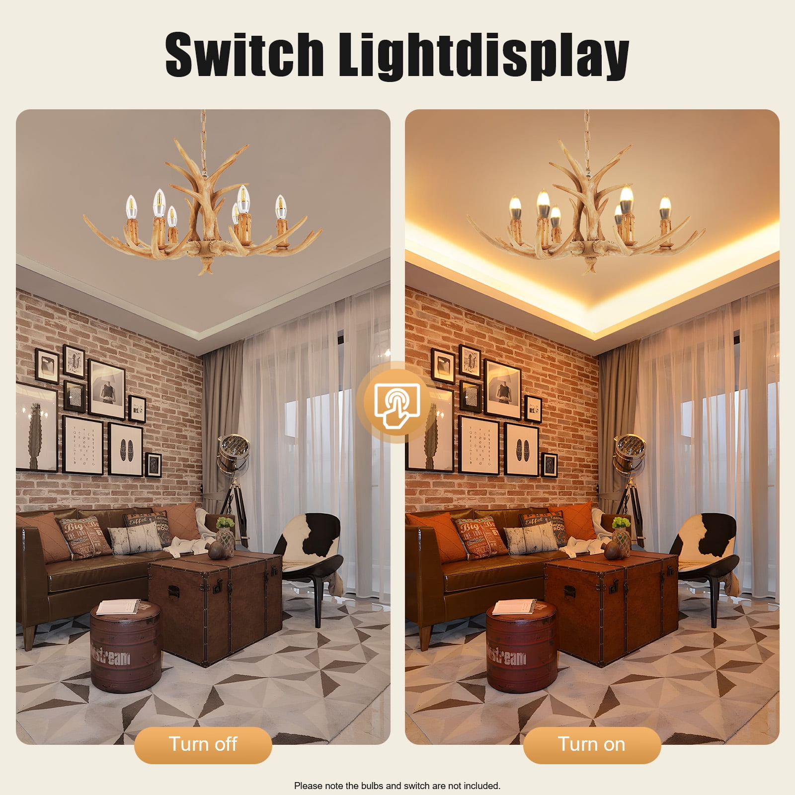 Rustic Antler Chandelier Lighting ,6 Light Retro Deer Antler Chandelier ,E12 Base Deer Horn Ceiling Pendant Light Fixtures for Home Living Room Hotel Store,Packed it with Full Foam