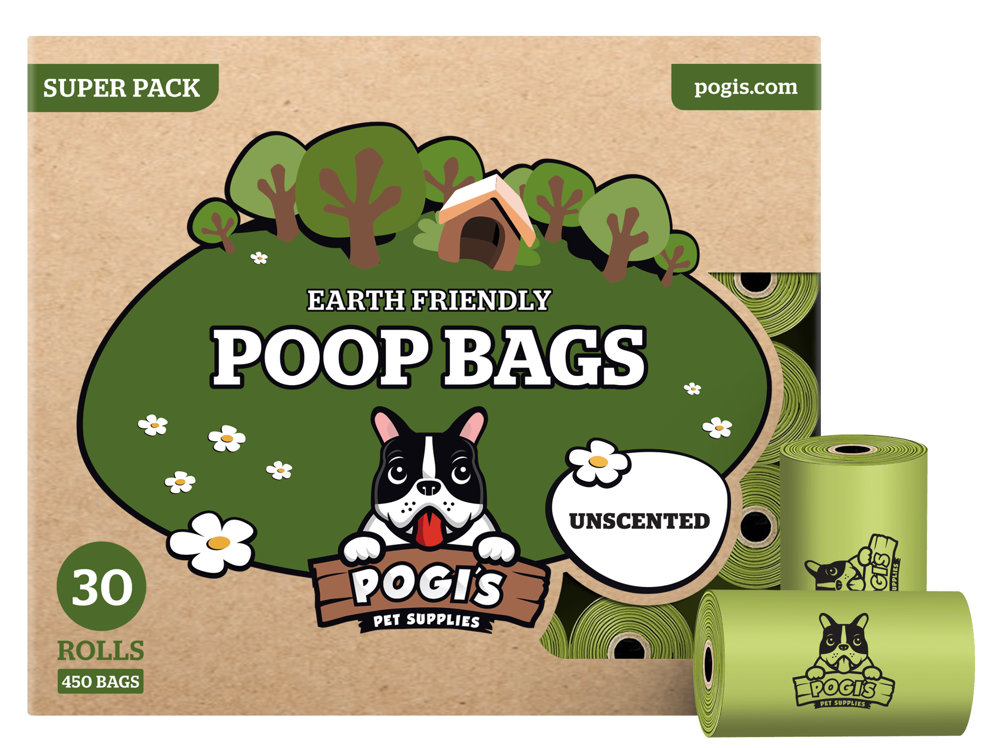 Pogi’s Poop Bags 30 Unscented Rolls (450 Dog Poop Bags) LeakProof