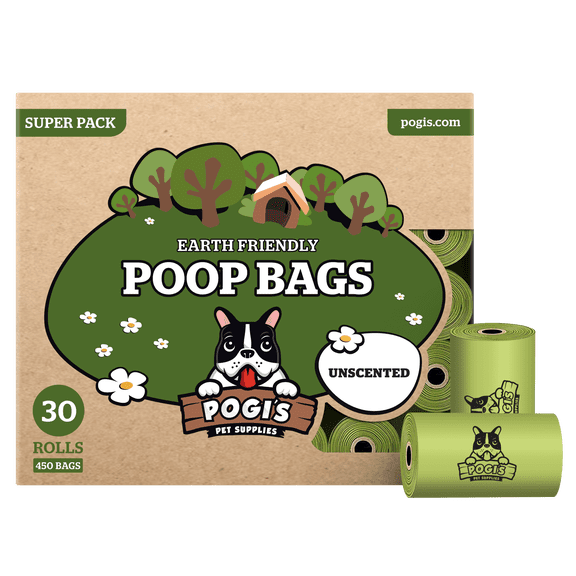 Pogi’s Dog Poop Bags - 30 Unscented Rolls (450 Doggie Poop Bags) - Leak-Proof Dog Waste Bags - Ultra Thick, Extra Large Poop Bags for Dogs