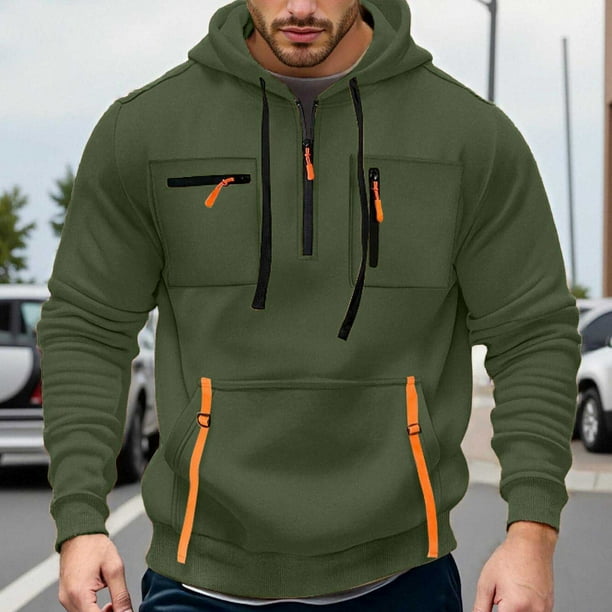 MHFRRA Sudadera con Capucha y Bolsillo para Hombre, de Color Liso, Forrada, Cómoda y Casual, para Invierno Verde militar