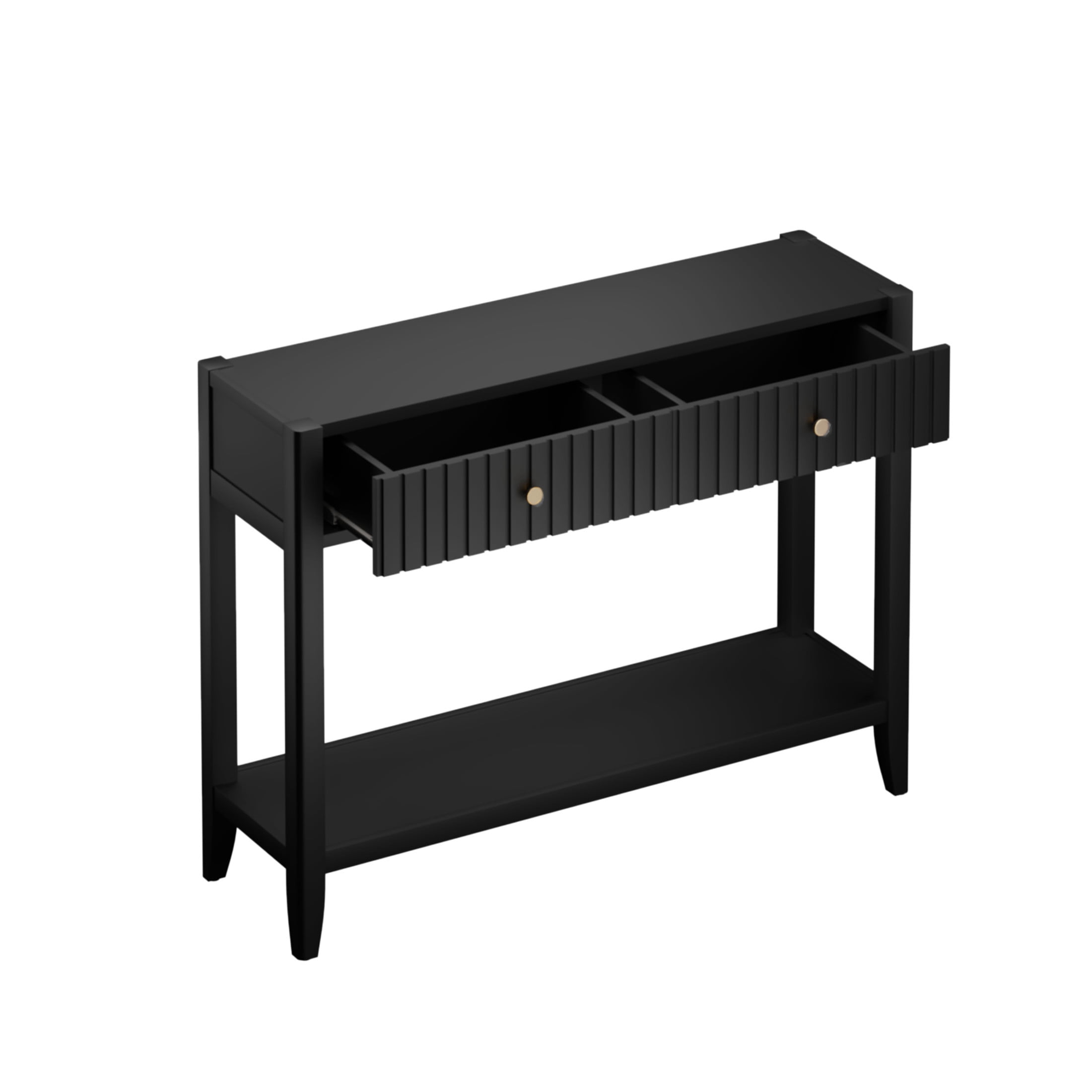 Noble House Narrow Wooden Console Table, Entryway Accent Sofa Table with Hidden Drawers and Storage Shelf, Black